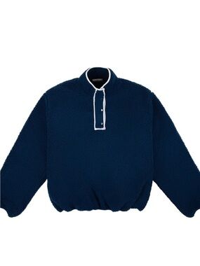 Parke Navy Blue Sherpa Pullover Sweater with Contrast Trim, Size XXL Women’s